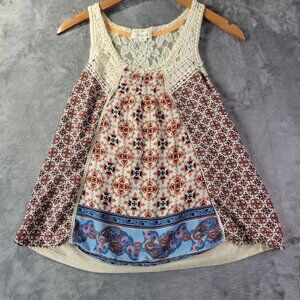Taylor & Sage Womens Tank Top XS Boho Patchwork Lace Crochet Festival Hippie